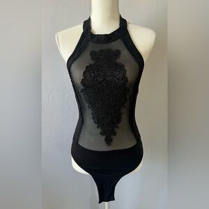iHeartRaves Black Sheer Lace Mesh Bodysuit
